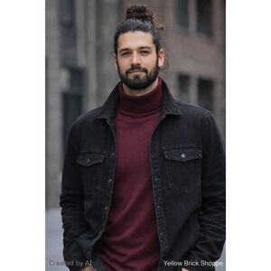 Woolrich Men's Turtleneck Sweater Large NWT Burgundy Cotton Knit